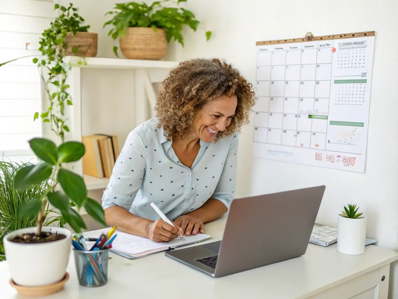 A visually appealing image featuring a person smiling while implementing a life hack, such as organizing a workspace or preparing a healthy meal. The image represents the life tips category.